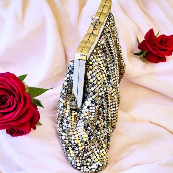 Whiting & Davis Vintage US Silver Mesh Clutch Handbag Hinged Original Mirror - Picture 4 of 13